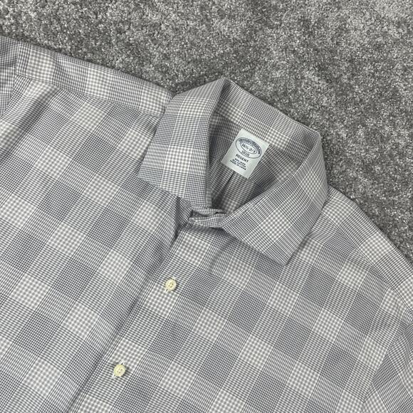 Brooks Brothers Other - Brooks Brothers Dress Shirt 16.5 2/3 Plaid Non Iron Cotton Houndstooth Gray